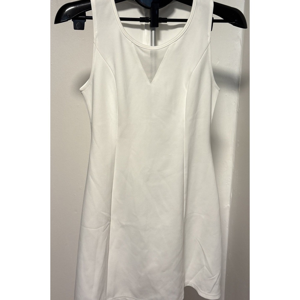 WIMOLL White Sleeveless Sheath Dress Round Neck Knit Polyester Small